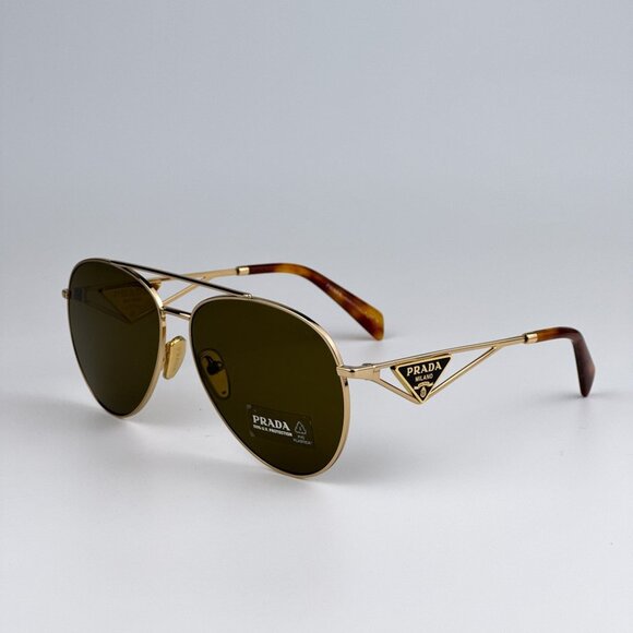 Prada PR73ZS 5AK01T BRAND NEW Sunglasses Shiny Gold Dark Brown Pilot Unisex - Picture 7 of 13